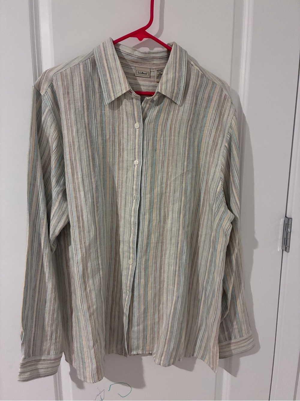 L.L. Bean Women’s Striped Button-Down Shirt in Neutral Multi-Stripe